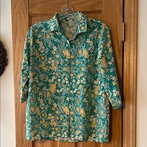 VINTAGE Kelly Green Floral Button-Down